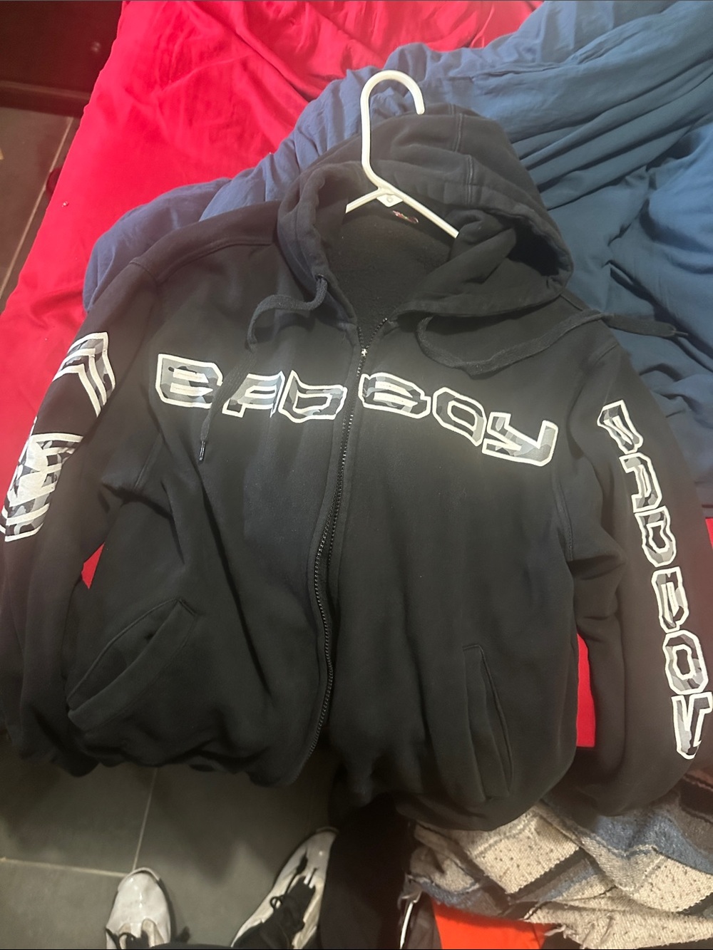 Black Zip-Up Bad Boy MMA Hooded Sweater with White Graphic Size Medium